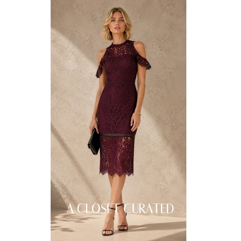 Alexis Evie Lace Midi Dress 4 Burgundy NEW